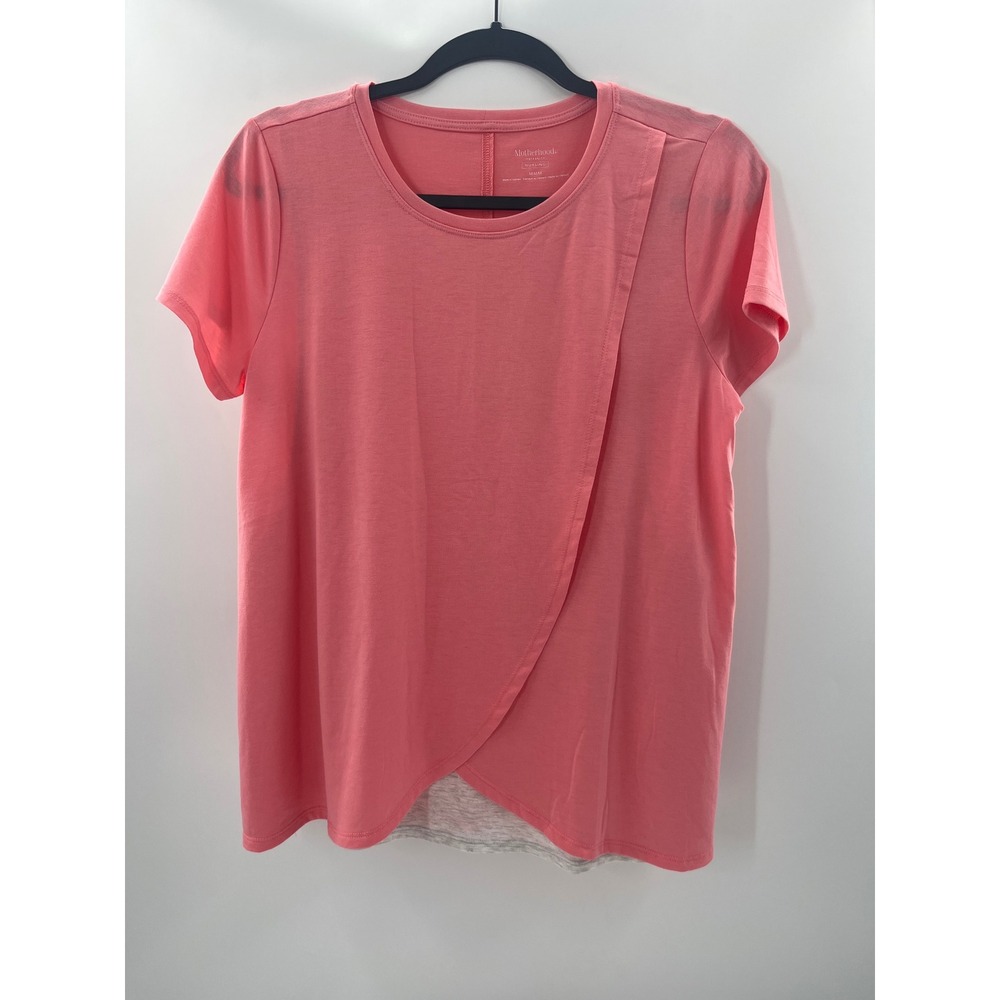 Motherhood Maternity Nursing Top Coral Pink Crossover Short Sleeve Shirt Medium